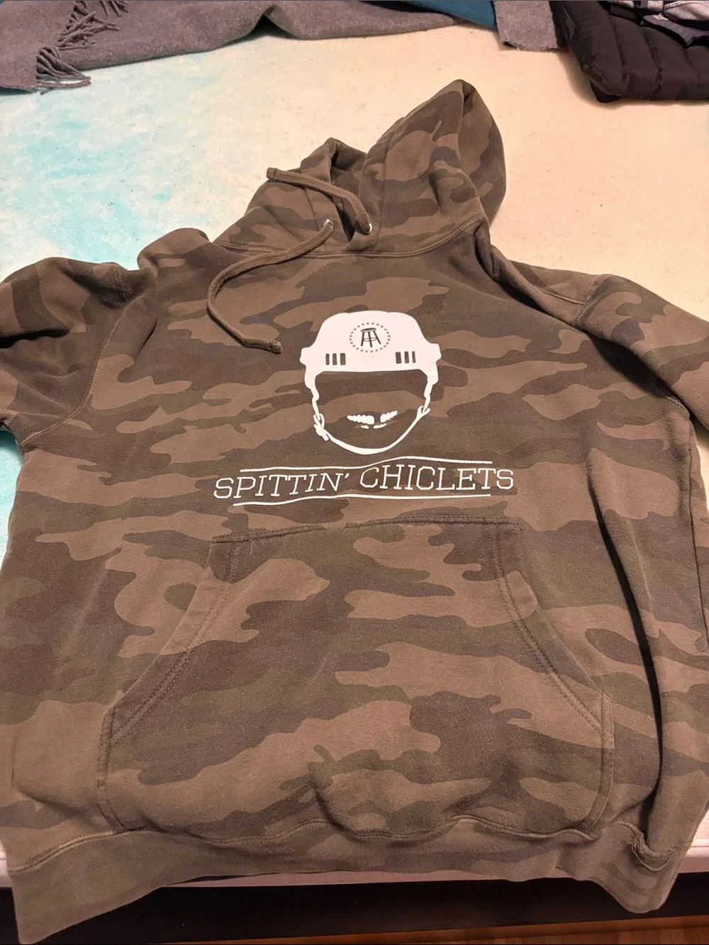 Spittin' Chiclets Camouflage Crewneck Hoodie - Men's Olive Camo